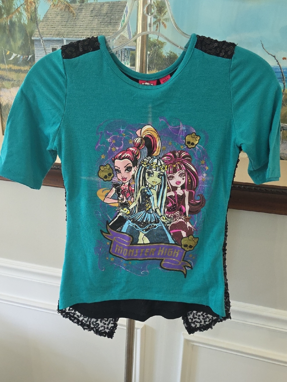 monster high Green graphic short sleeve tee with lace